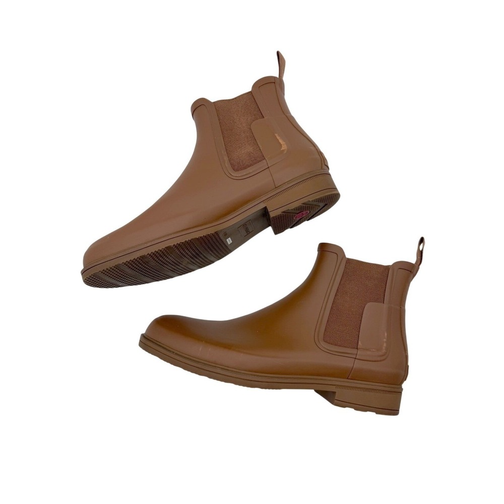 Hunter Original Refined Chelsea Boots Mens 12 Matte Brown Waterproof Ankle Rain